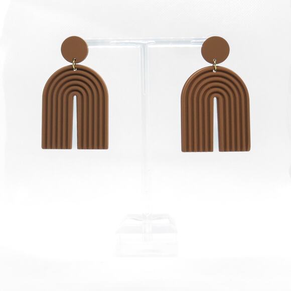 Anthropologie Tan Clay Rainbow Boho Drop Earrings Neutral Minimalist Clean Girl - Picture 1 of 3